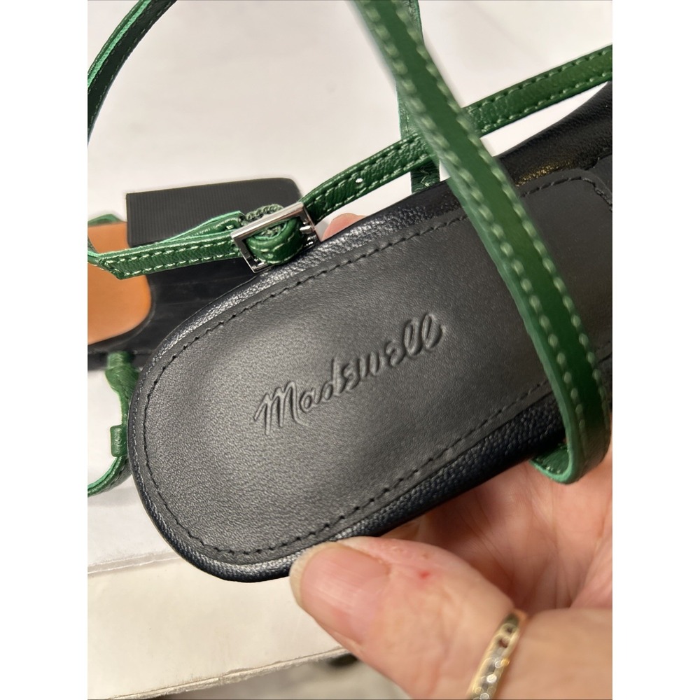 Madewell Maycie Isometric T Strap  SANDALS  Leather Green Sz 8 Strappy - Picture 9 of 9